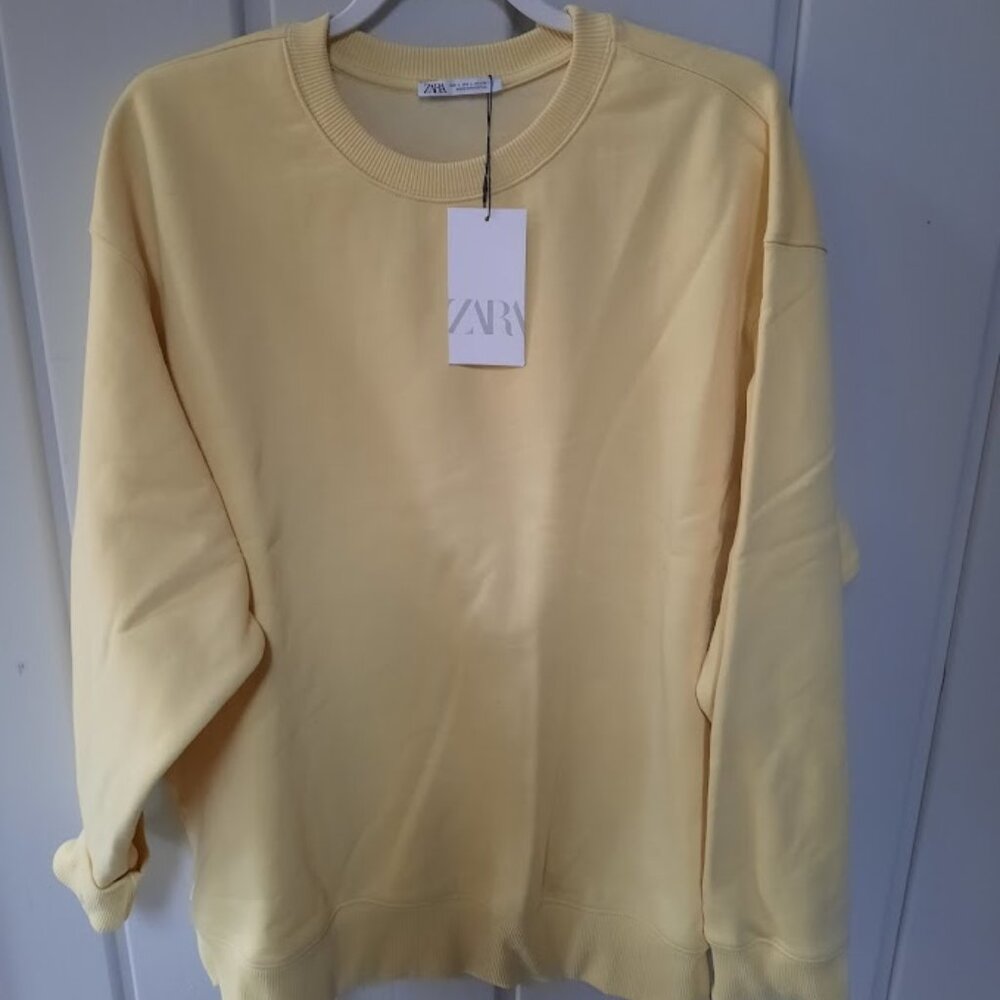 Zara Women's Yellow Heavyweight Cotton Blend Oversized Sweatshirt NWT Sz L